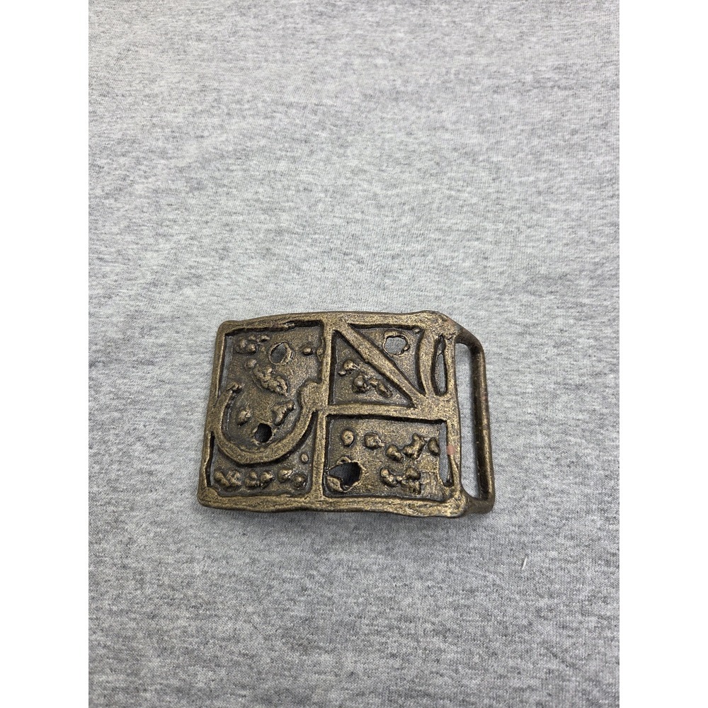 Vintage Solid Brass Family Crest Coat of Arms Oversized Large Belt Buckle
